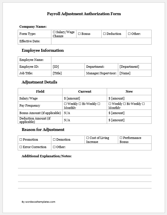 Payroll Adjustment Authorization Form