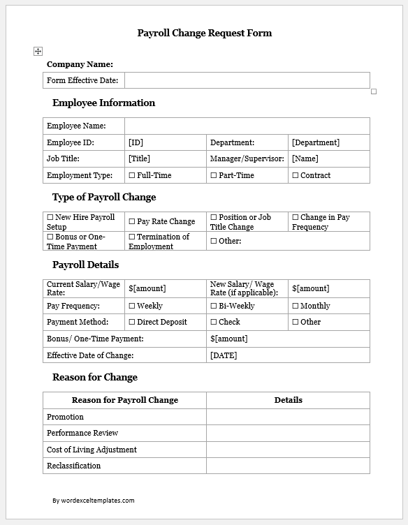 Payroll Change Request Form