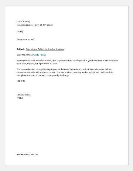 Warning Letter To Employee For Insubordination Word Excel Templates