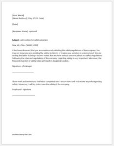 Warning Letter for Safety Violation | Word & Excel Templates