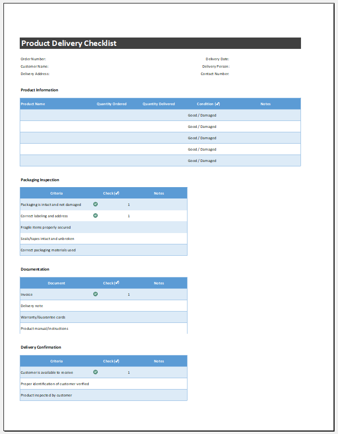 Product Delivery Checklist Template