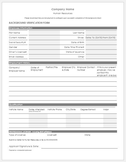 Employee Background Verification Form | Word & Excel Templates
