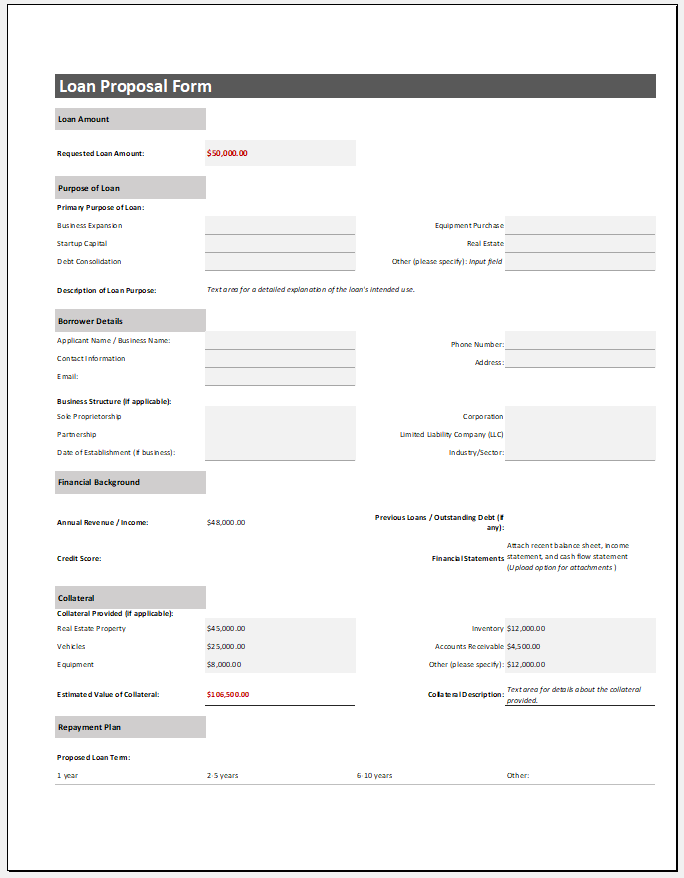 Loan Proposal Form Template