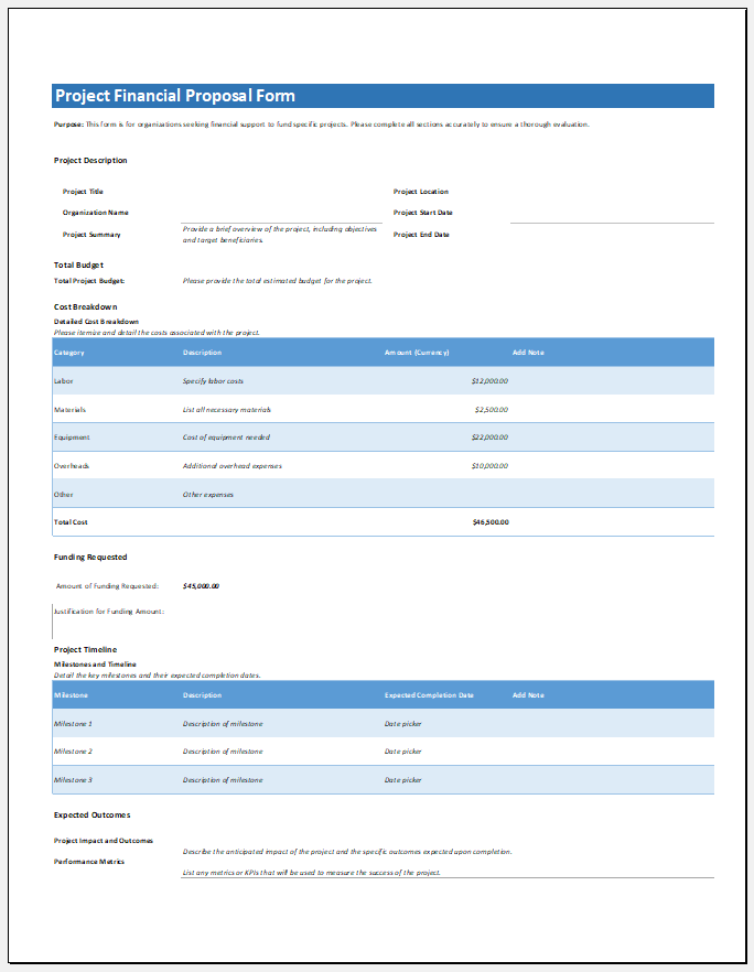 Project Financial Proposal Form