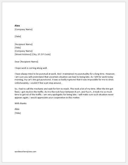 Apology Letter for Coming Late to Office | Word & Excel Templates