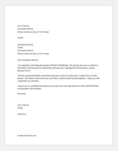 Apology Letter for Late Submission of Project | Word & Excel Templates