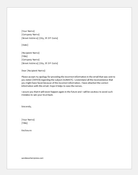 Apology Letters for Providing Wrong Information | Word & Excel Templates