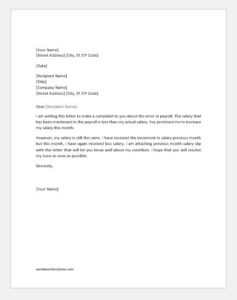 Payroll Error Letters To Employer 