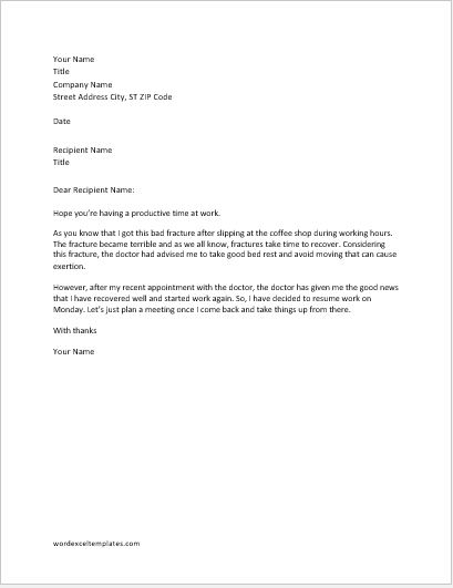 Letter of Return to Work Following Medical Leave | Word & Excel Templates