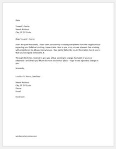 No Smoking Warning Letter to Tenant | Word & Excel Templates