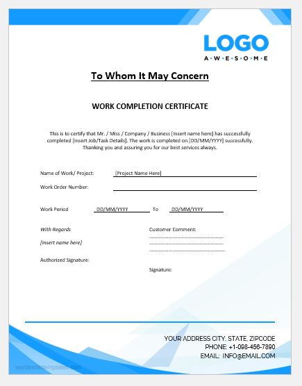 Project Completion Certificate Templates Word Excel Templates