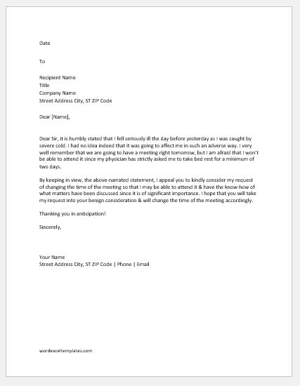 Request Letter For Change In Time Word Excel Templates
