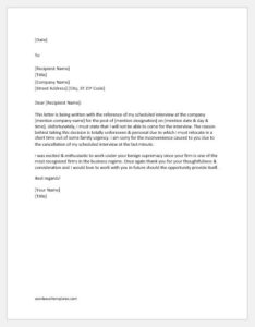 Letter to Cancel an Already Scheduled Interview | Copy