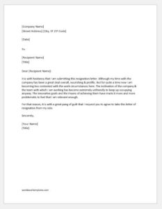 Resignation Letter due to Poor Management | Word & Excel Templates