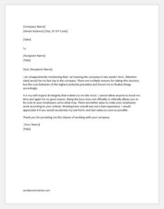 Resignation Letter due to Rude Boss | Word & Excel Templates