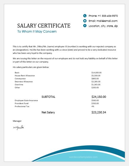 20 Salary Certificate Templates For MS Word Word Excel Templates