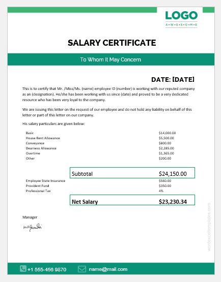 20 Salary Certificate Templates For MS Word Word Excel Templates