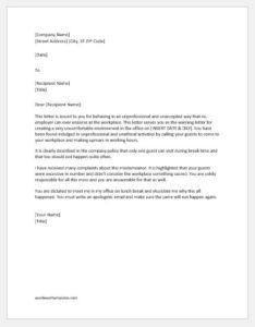 Warning Letter for Inviting Excessive Guests at Work | Word & Excel ...