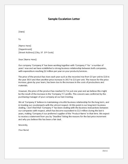 Escalation Letter Samples For MS Word Word Excel Templates