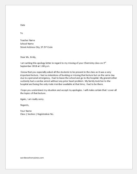 Apology Letter To Teacher For Various Reasons Word Excel Templates