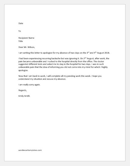 Absence Excuse Letter For Work Database Letter Template Collection