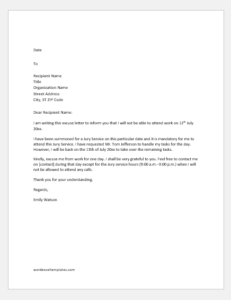 Excuse Letters from Work to Attend Official Work | Word & Excel Templates