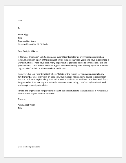 Immediate Resignation Letter Template For Your Needs Letter Template 