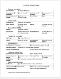 Customer Profile Sheet Template