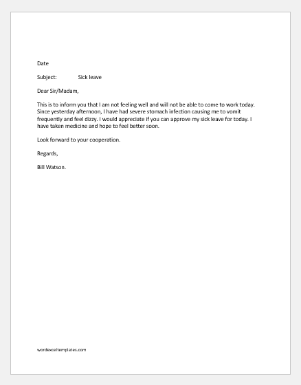 Not Feeling Well Letters To Boss Word Excel Templates