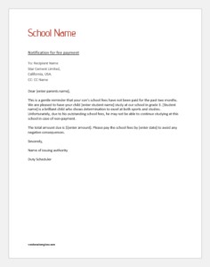 Letter to Parents for Fee Payment | Word & Excel Templates