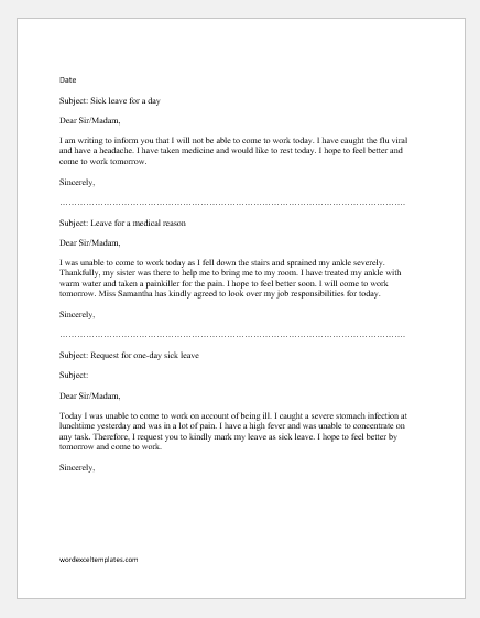 Sick Leave Emails Copy Send Word Excel Templates