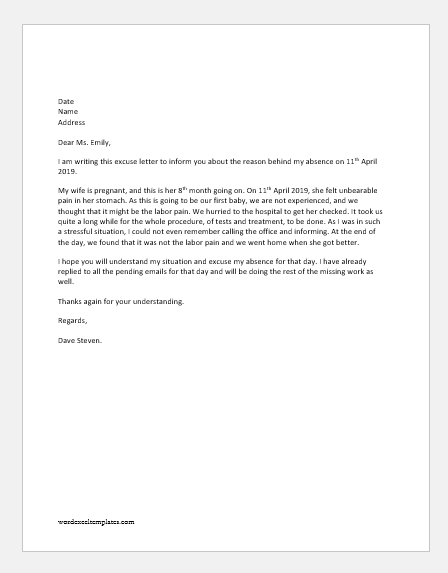 Excuse Letters For Being Absent From Office Word Excel Templates