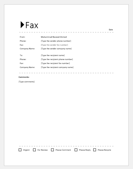 Fax cover sheet template