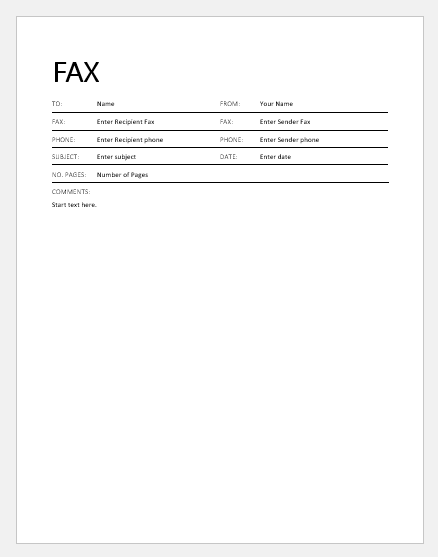 Fax cover sheet