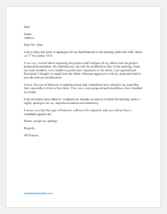 Apology Letter to Boss for Bad Behavior | Word & Excel Templates