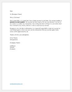 Bank Account Reopen Request Letter | Copy/download Samples