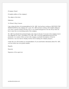 Recommendation Letter for Promotion by Supervisor | Word & Excel Templates