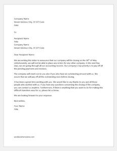Business Closing Announcement Letter Samples | Download
