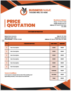 Price quotation template