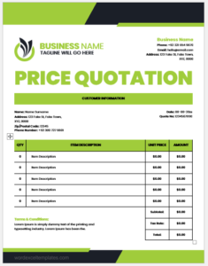 Price quotation template