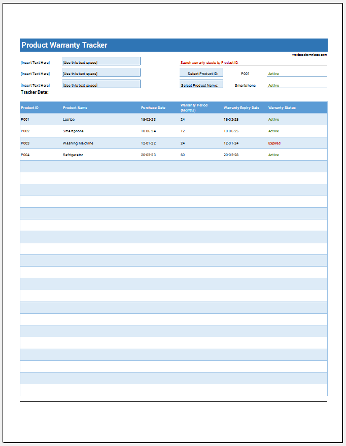 Product Warranty Tracker Template