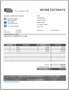 Work Estimate Template For Excel 2022 