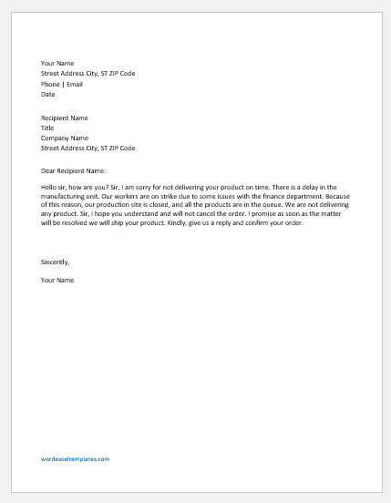 Apology Letter/Message for Delayed Shipment | Word & Excel Templates