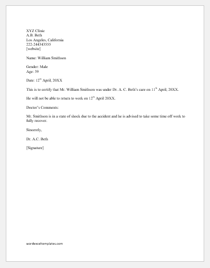 Sick Note Template For Work Database