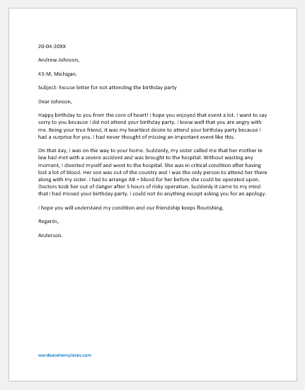 Excuse Letter For Not Attending An Event Word Excel Templates
