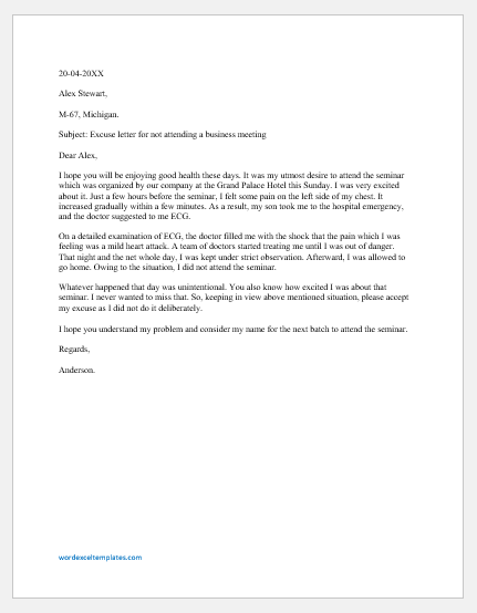 Excuse Letter For Not Attending An Event Word Excel Templates