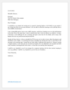 Excuse Letter for Missing Parents Meeting in School | Word & Excel ...