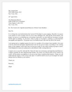 Letter of Concern to Boss for Unprofessional Behavior | Save