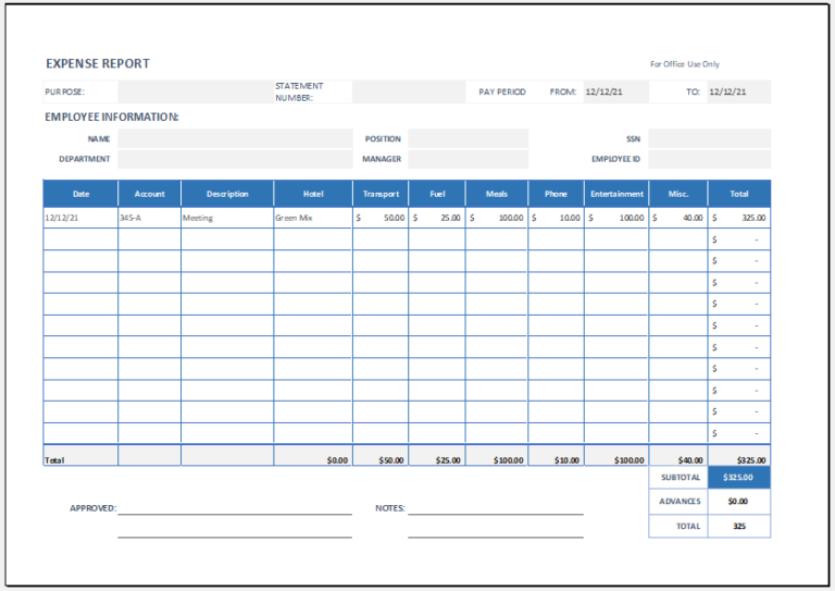 Employee Expense Report Template for Excel | Word & Excel Templates