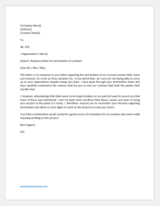 Response Letter for Termination of Contract | Word & Excel Templates